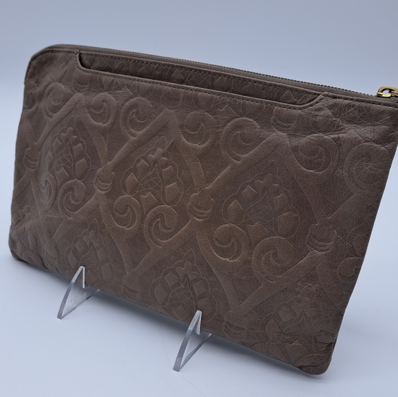 Hobo Vida Wristlet Embossed Brown Leather Zip Pouch Clutch - Picture 6 of 11